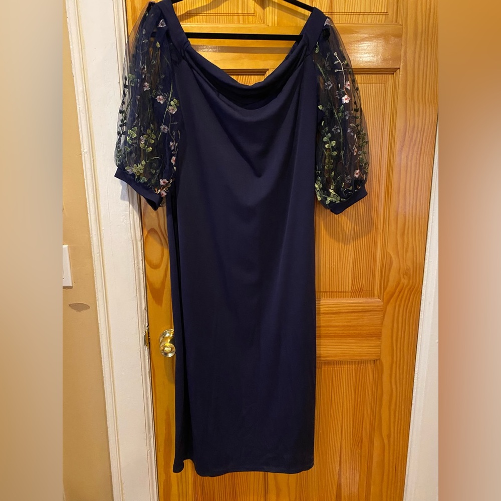 Off the Shoulder Floral Sheer Sleeved Dress